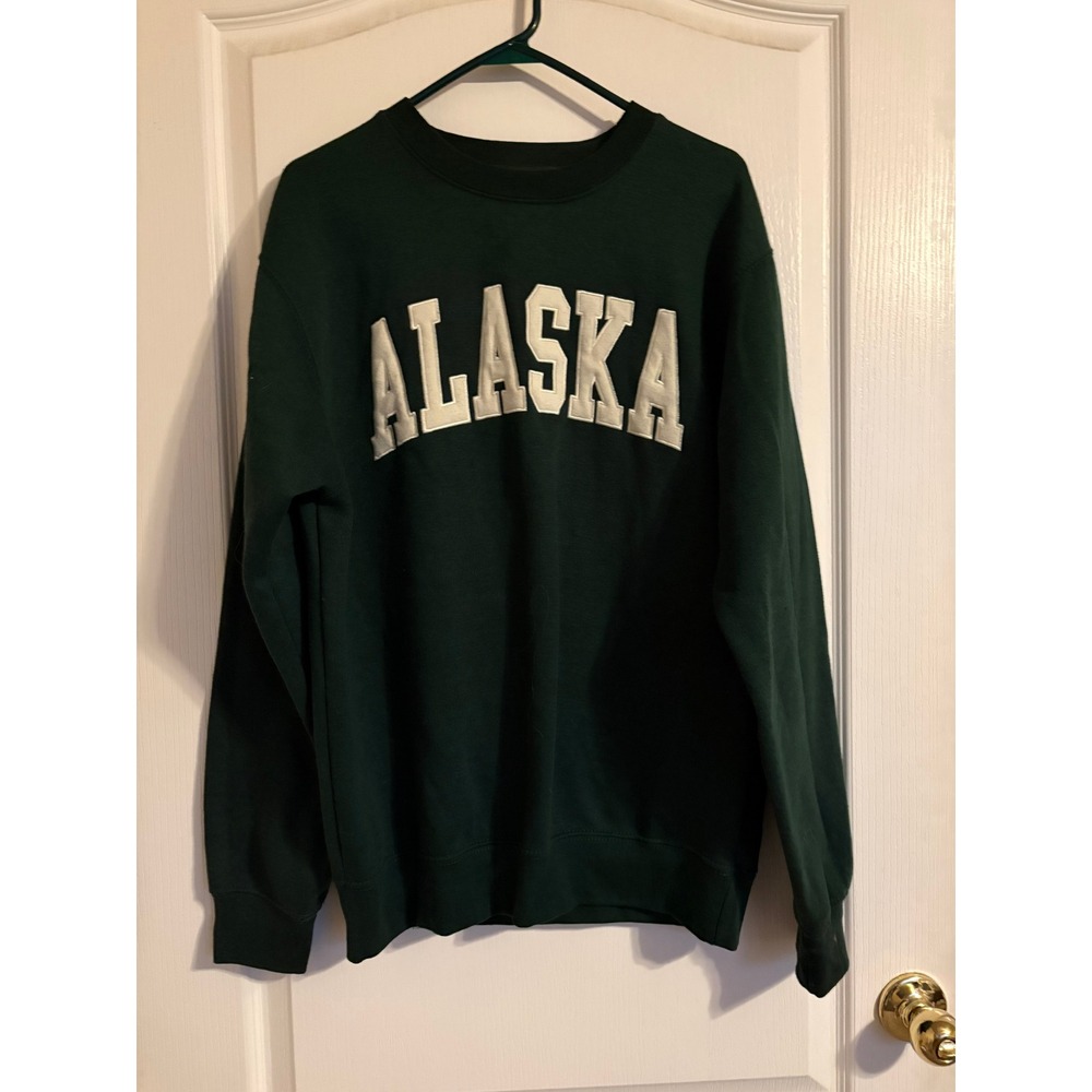 New York Popular Alaska Sweatshirt Dark Green Crewneck Pullover Large‎